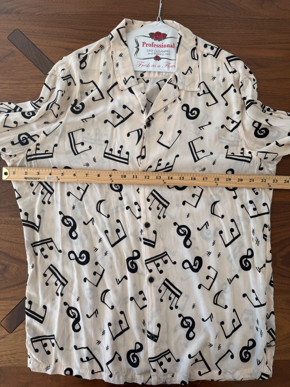 AllSaints Music Notes Long Sleeve Button-Down Vintage Style XL Cream Rare image 5