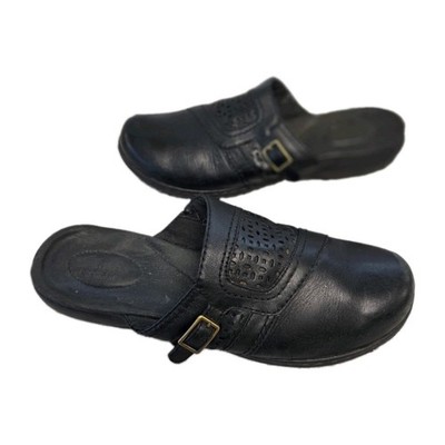 Clarks Collection Delana Amber Black Leather Mules Clogs Shoes Womens 8.5M