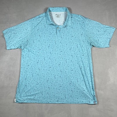 Peter Millar Polo Shirt Mens 2XL Blue Seaside Performance Golf Lightweight Print