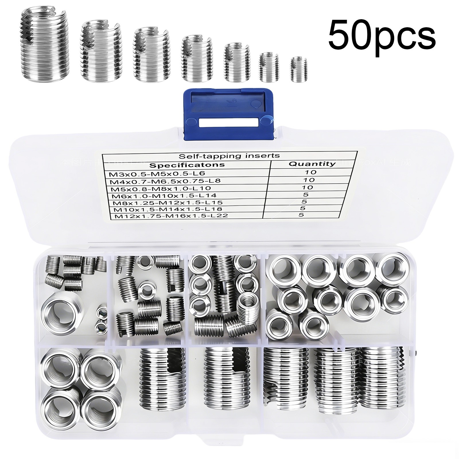 50PCS Stainless Steel Self-Tapping Quick Thread Inserts Set M3-M16 Repair w/ box