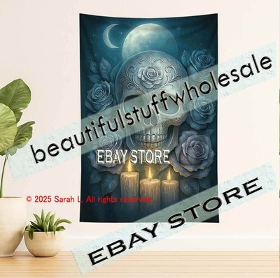 Skull Tapestry Dark Wall Art night fabric poster print 39X59 in