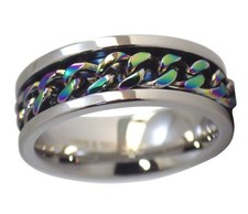 Unisex Silver Fidget  With Colorful Chain Rin...