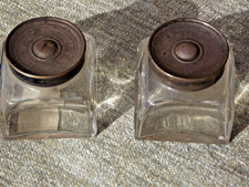 Pair of writing slope ink wells 48mm square 49mm tall (LL)