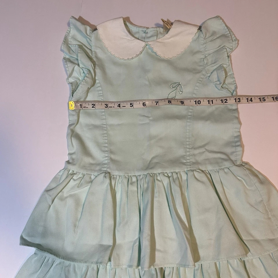 Vtg 90s Italian Made Dress Layered Ruffles Collar Bow Preppy Coquette Girl Sz 6 - Image 4 of 4