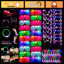 60 Glow in the Dark Party Supplies - LED Glasses, Headbands Bracelets for Birt