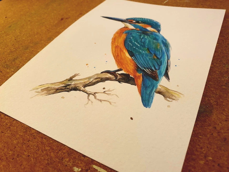 Aquarell Eisvogel, handgemaltes Bild DIN A5 mit Eisvogel, Unikat - Bild 3 von 4