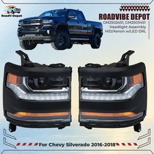 For Chevy Silverado 1500 2016-2018 Left+Right Headlights HID/Xenon w/LED DRL