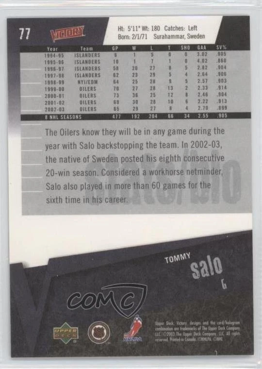 2003-04 Upper Deck Victory Tommy Salo #77 - Image 2 of 2