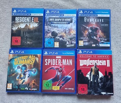 PlayStation 4 -6 Spiele- Spieder-Man, Destroy all Humans, Gungrave, Heavy Fire