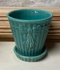 Vintage Shawnee Art Pottery Aqua Green BOW KNOT 5 1/2" T Flower Pot Bowknot