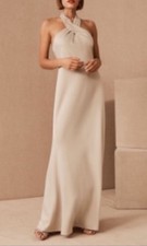 Anthropologie Ruby Twist Satin Halter Gown Sz4 Champagne NEW BHLDN $248
