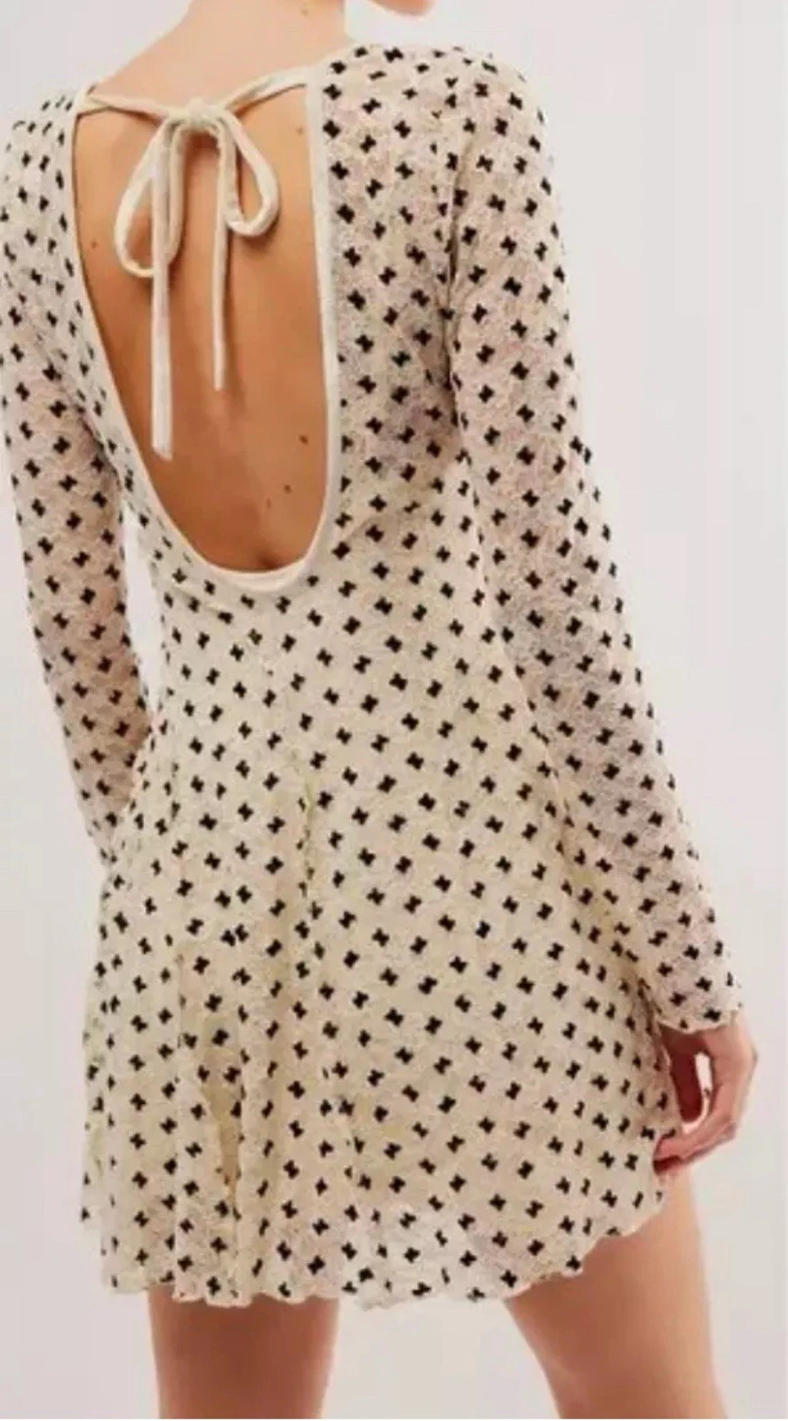 OFF WHITE FREE PEOPLE Sheer Delight minidress boho pizzo donna medio bianco sporco fiocco velluto