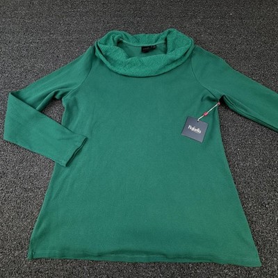 Rafaella Sweater Womens Large Green Cowl Neck Solid Knit Pullover Long Sleeve