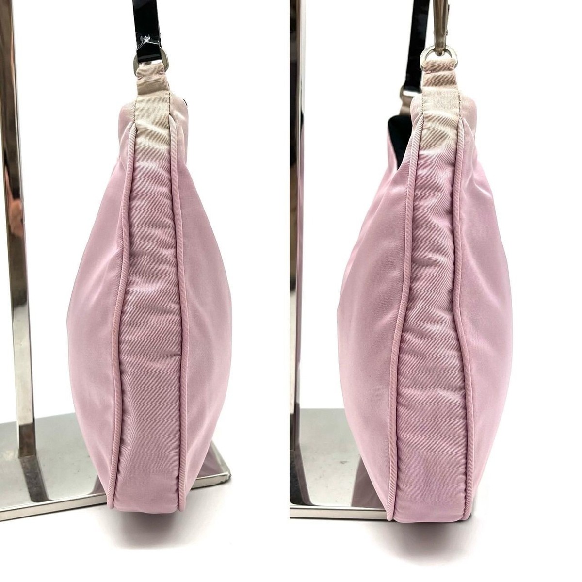 PRADA Nylon Leather Triangle Logo Pink Black Tote Shoulder Bag