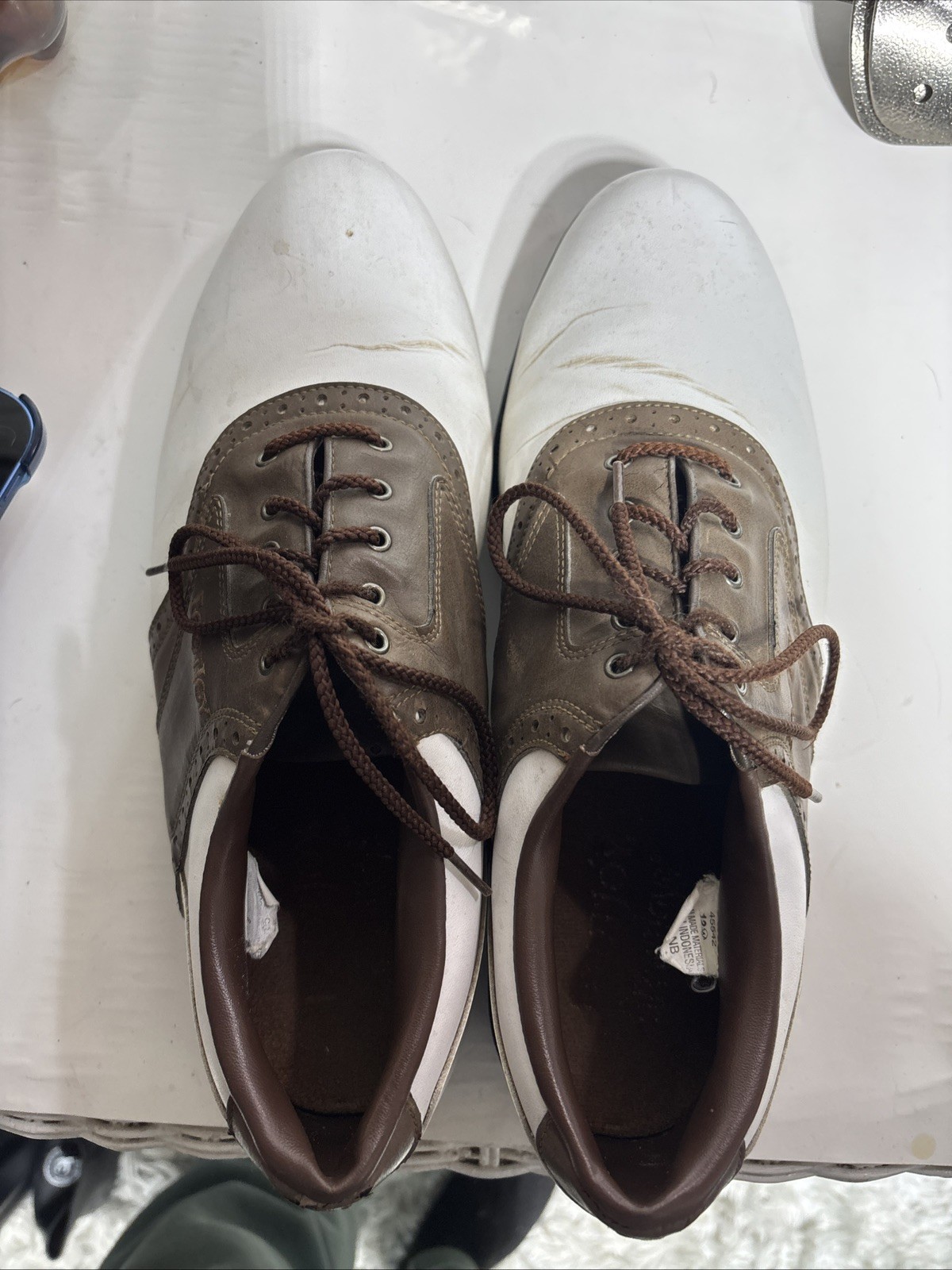 Footjoy GreenJoy Athletic Leather Golf Shoe Men Size 12w 45542 White Brown