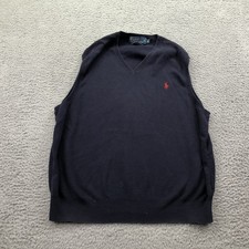 Polo By Ralph Lauren Sweater Vest Mens XL Blue Pima Cotton V Neck Pony Logo
