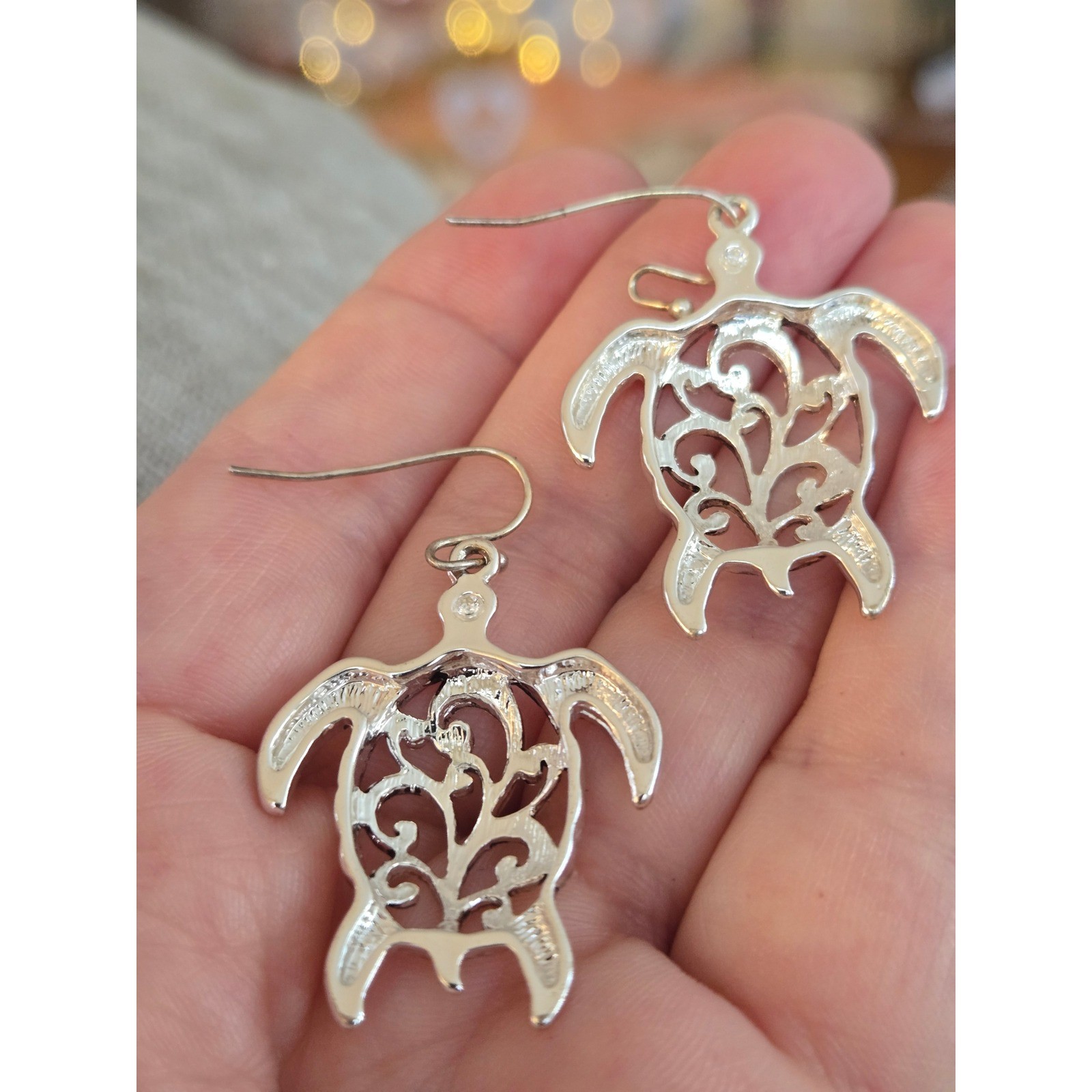 Turtle Earrings Silverplated Dangle - image 3