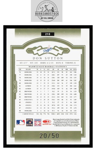 2004 Donruss Classics #210 Don Sutton Significant Signatures Green #/50 - Picture 2 of 2
