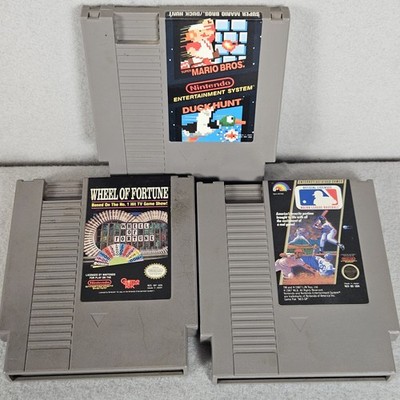 Lot Of 3 NES Games- Mario Bros, Wheels Of Fortune, And Baseball- Tested Working 