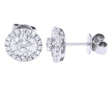 Unisex Real Baguette Diamond Stud Earring 3/4 CT 14K White Gold 8MM