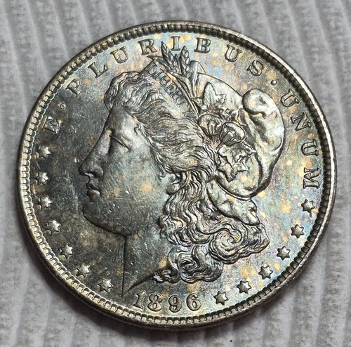 1896 P Morgan Silver Dollar. Estimated Uncirculated 63. Mega Toner! A0830.
