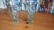Pair Of San Miguel Authentic 100% Recycled Glass Embossed Drinking Cups 5" 13cm 