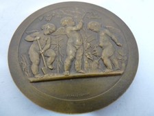 Médaille bronze anges jardiniers par Alphée Dubois fin XIXé siècle (533)