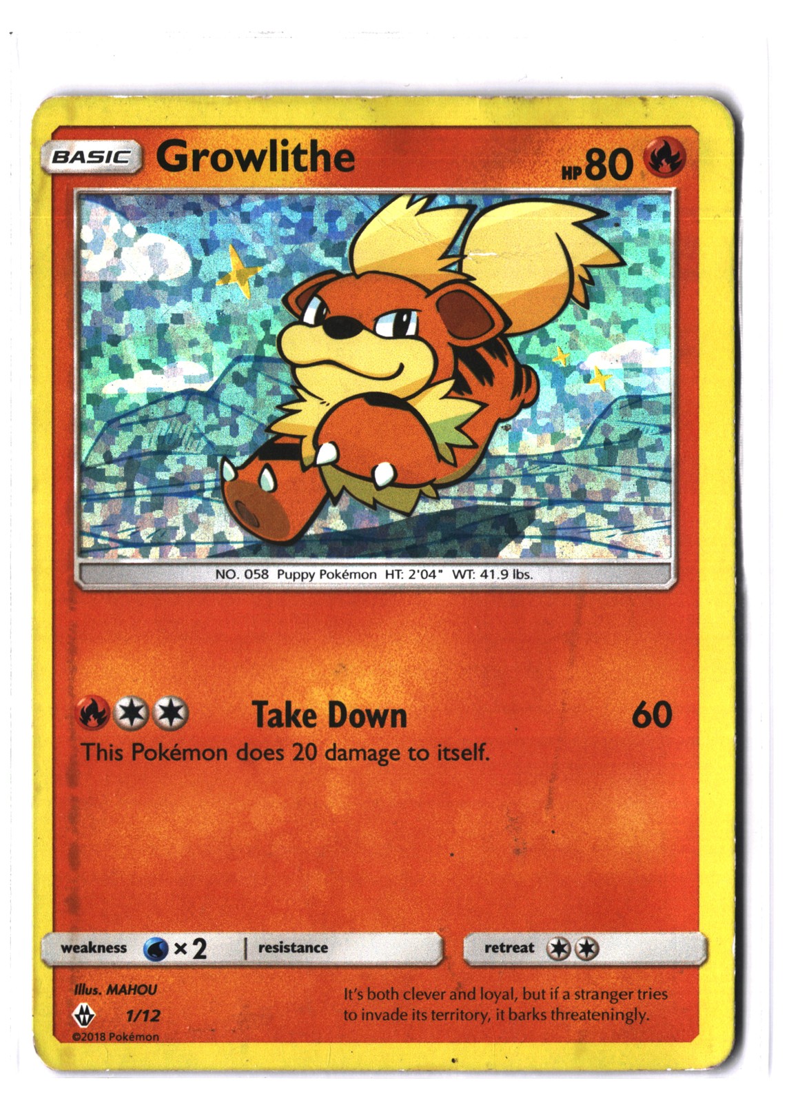 Pokemon GROWLITHE 1/12 Holo Promo (2018 McDonald's Collection 2018) DAM/Damaged