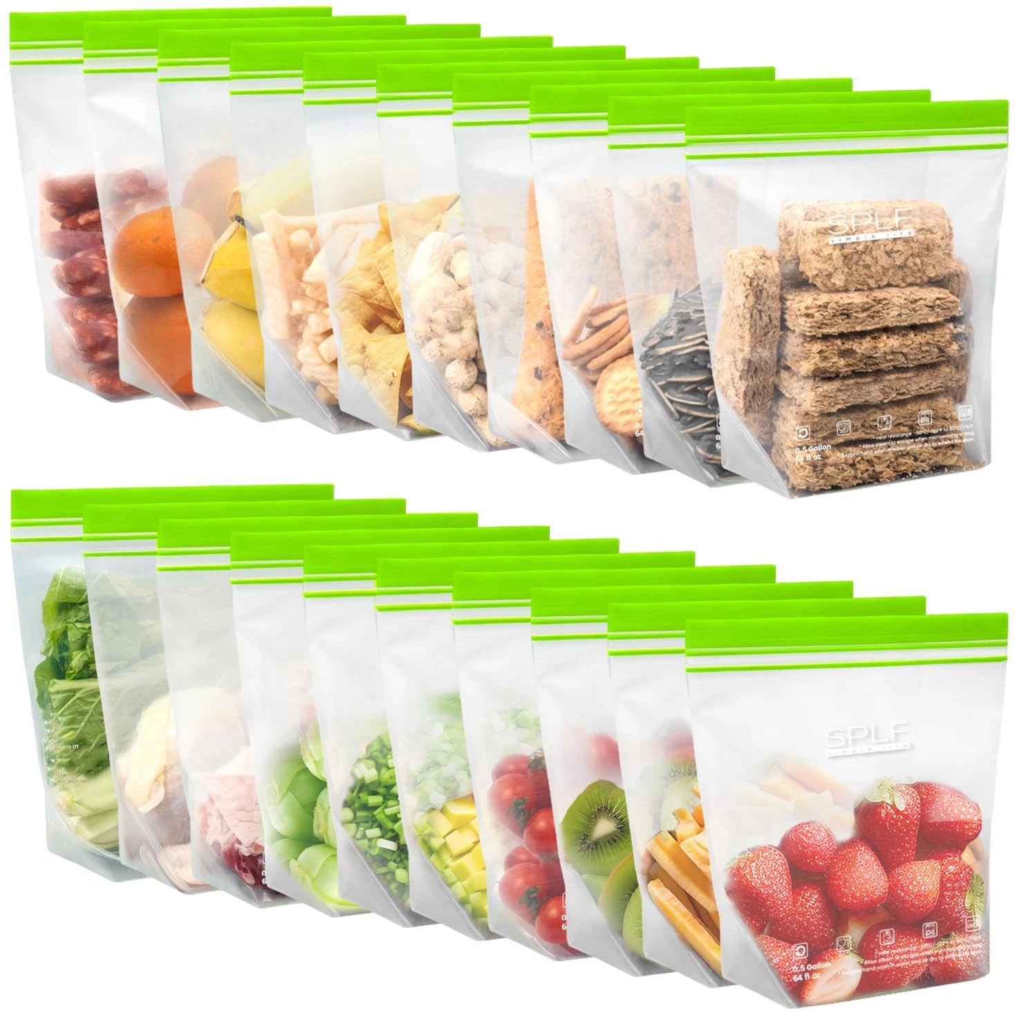 SPLF 20 Pack Reusable Half Gallon Freezer Bags 20