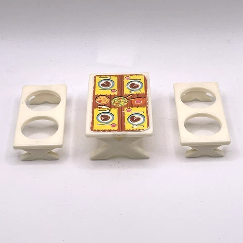 White Picnic Table Set A Frame Benches 990 Vintage Fisher Price Little People