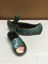 Vintage Clay Pottery Nova Scotia Souvenir Canoe And Shoe Figurines