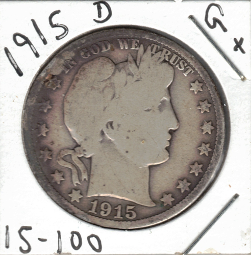 1915 D Barber Half Dollar grades GOOD + ~ FULL RIMS ~ SEE THE SCAN stk 15-100 - Picture 4 of 5