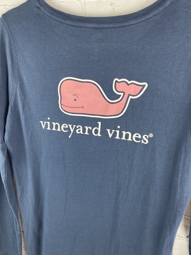 Vineyard Vine's Navy Women's T Shirt Long Sleeve Whale Logo Size Small - Picture 4 of 8