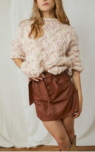 Free People East Of Eden braun veganes Leder Paperbag Tie Taille Minirock-XS