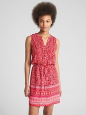 Gap Sleeveless Mix-Print Pintuck Shirtdress, Size S RED PRINT (103133)