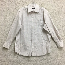 Hugo Boss Button Up Shirt 16.5 Dress Beige Plaid Long Sleeve Pocket Formal Mens