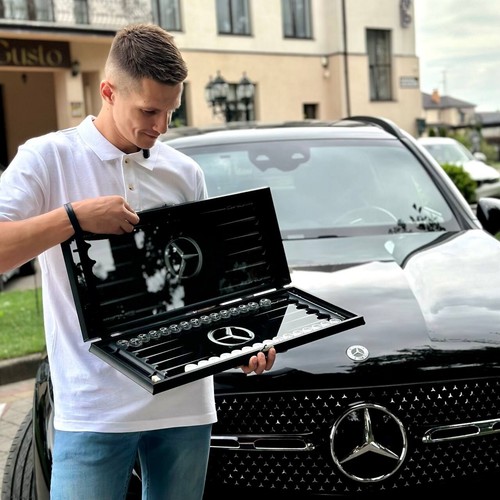 Glass Backgammon Set Mercedes-Benz, Customized Game Board, Gift for Man - Picture 5 of 5