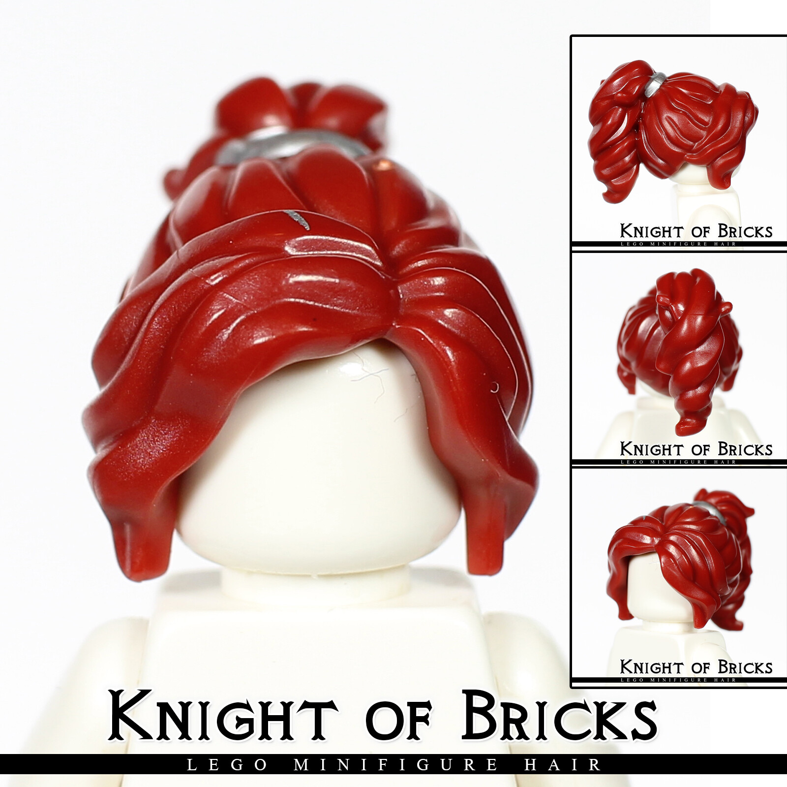 LEGO Minifigure Hair DARK RED 28432pb01 Female Long Wavy Ponytail w Silver  Band | eBay