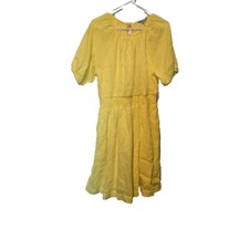 DRAPER JAMES RSVP Smocked Fit Flare Dress Cottagecore Sundress Linen Pockets L