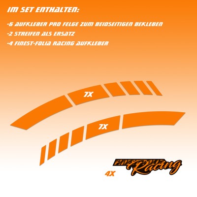 Felgenrandaufkleber Im GP-Design – Orange, Für 15-19 Zoll Felgen, Streifenbreite 7,5 Mm, Made In Germany