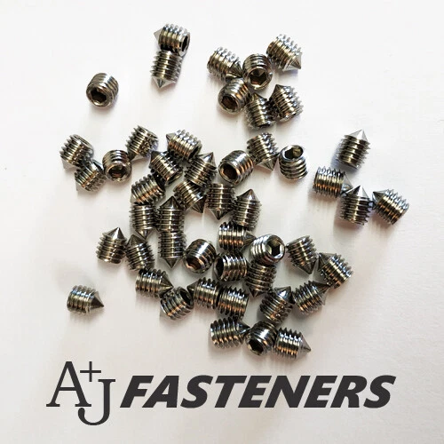 A & J FASTENERS M3 M4 M5 M6 M8 A2 Stainless Cone Point Grub Screws Hex Socket Set Screw DIN 914