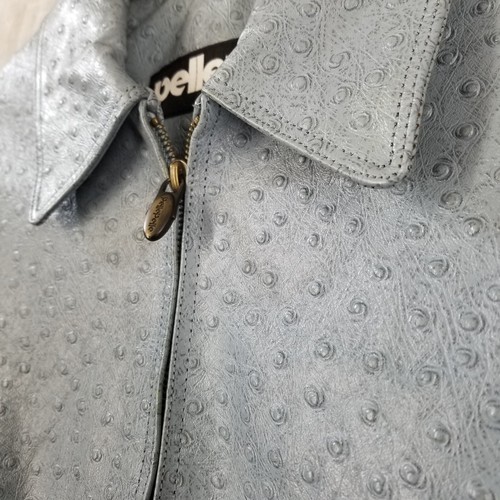 Giacca Pelle Pelle Vintage Donna 12 Blu Pelle Zip Moto Cucito Accento Biker - Foto 6 di 11