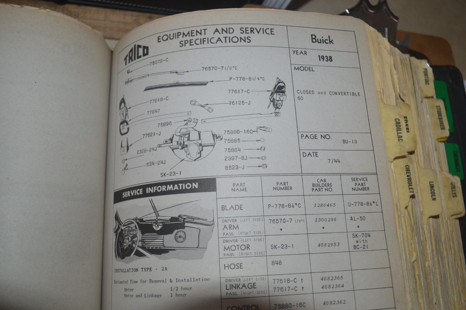 Vacuum Wiper Motor Repair Parts Trico SK Type Buick 1935 36 37 38 39