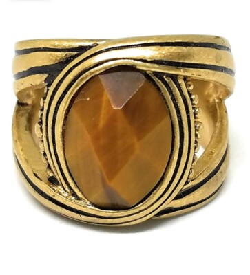 Lia Sophia ''Canyon'' Matte Gold Ring w/Tiger s Eye Center Stone Size 9