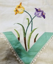 Vintge Embroidery Purple & Yellow Tulip Flowe...