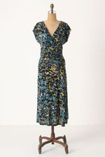 MOULINETTE SOEURS anthropologie $158 BOTANICA DUSK Dress XS Ruched Midi Floral
