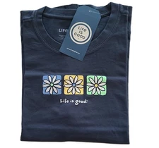 Life Is Good SS Shirt Crusher Tee 3 THREE BOXED DAISIES Flower 43in Womens L