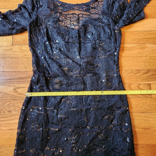 MONIQUE LHUILLIER Lace Sequin Sheath Cocktail Dress Size 4 in Black - Picture 5 of 11