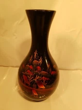 Vintage THE VAASE 12" Vase Container Made in Vietnam Hut Design black orange arc