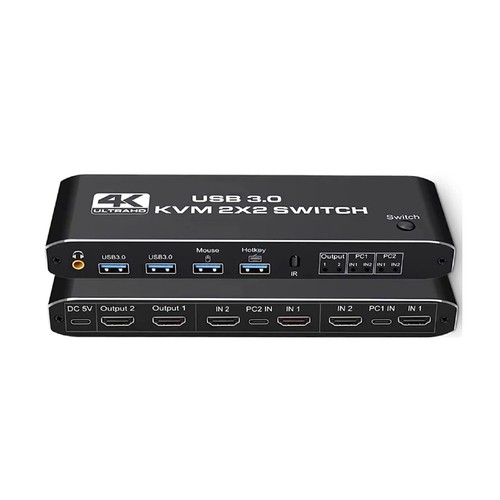 2x2 4K 60Hz USB 3.0 HDMI KVM Switch Hub With Keyboard Hotkey Extended Display A - Photo 3/11